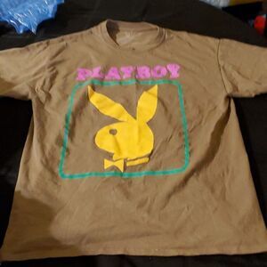 Playboy Bunny T-Shirt Pink Blue Bunny Logo Size Large Brown